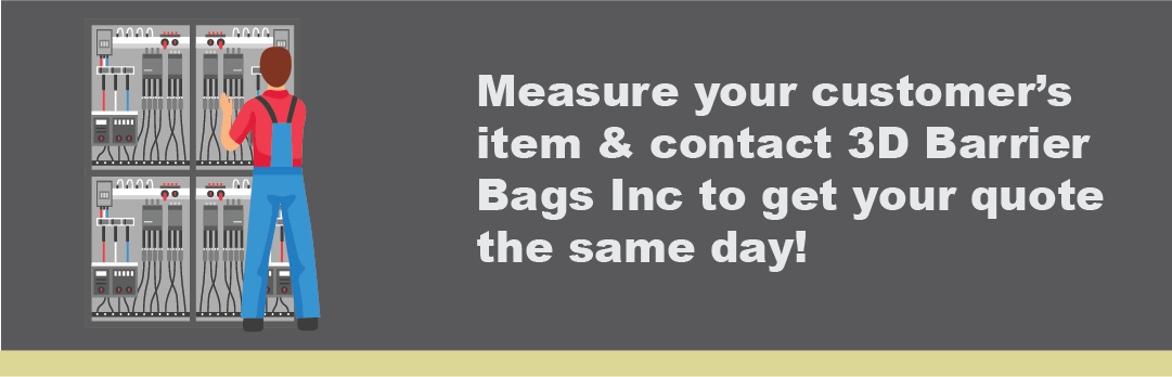 Illustrated Man On A Gray Background Measuring An Electrical Cabinet To Order A Custom Barrier Bag